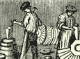 Advert showing millstone workers