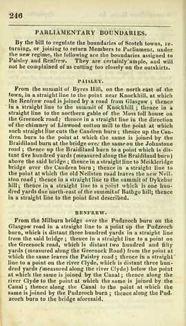 Printed page describing parliamentary boundaries for Renfew and Paisley