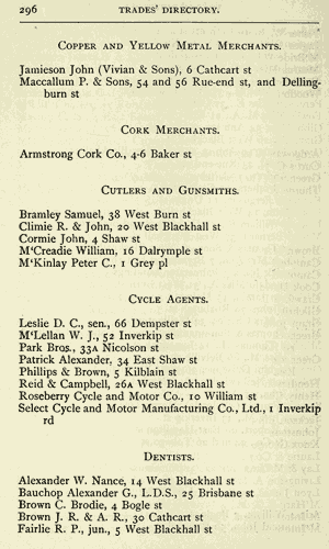 Printed page with names of merchants and dentists