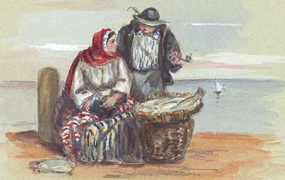 Watercolour of fisherfolk