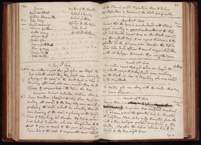 Opened book of hand-written minutes