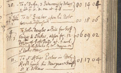 Part of a page of handritten accounts in a book