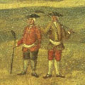 Two golfers on links from a painting.