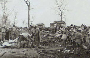 Soldiers and ambulances near the front line