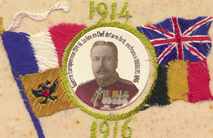Card with Haig photo and embroidered flags