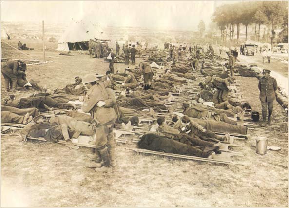 Soldiers lying on stretchers