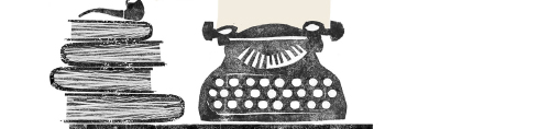 Illustration of a typewriter and a small pile of books.