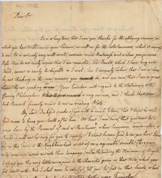 Letter from David Hume to Rev. Robert Traill on religion (1755)