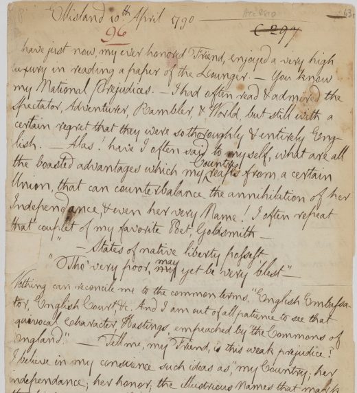 Letter from Robert Burns to Frances Dunlop on Scottish literary achievement (1790)