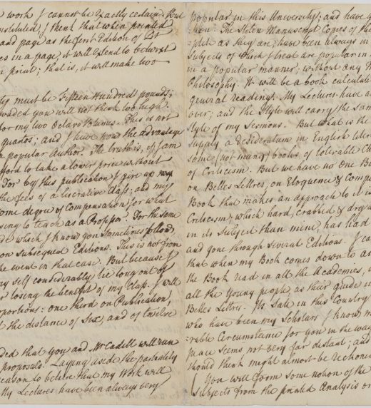 Letter from Hugh Blair to William Strahan on payment for his published work (1782)