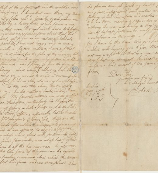Letter from Robert Burns to John Murdoch on his literary influences (1783)