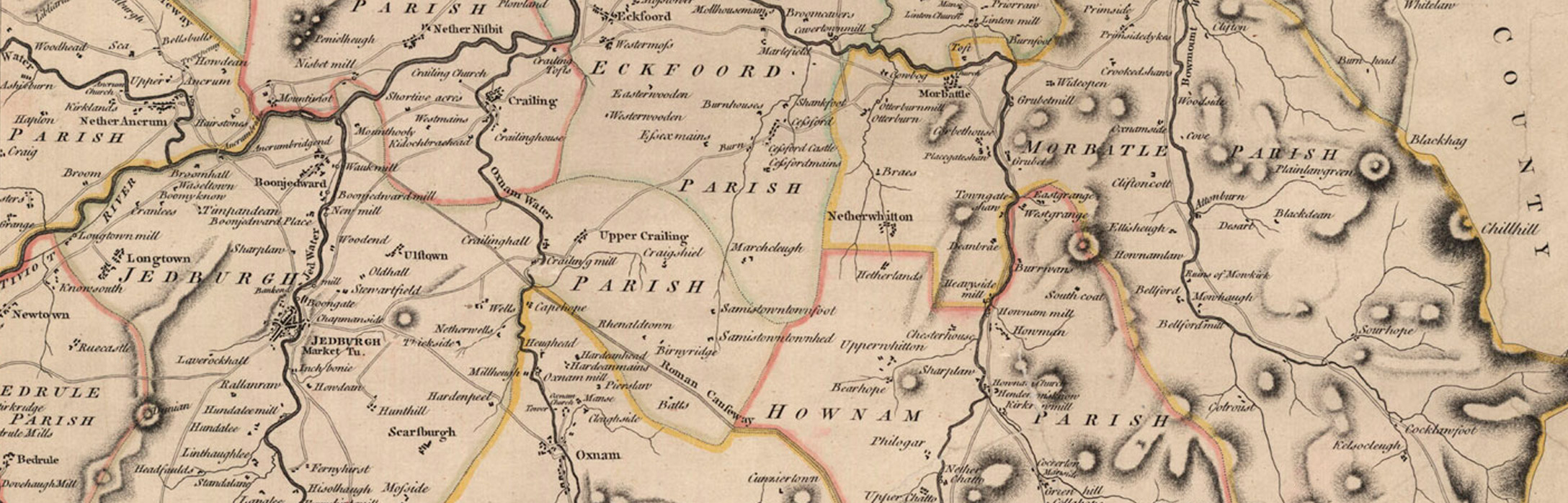 Detail of a map of Roxburghshire or Tiviotdale by Matthew Stobie, 1770