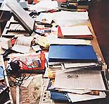 Desk with books and papers