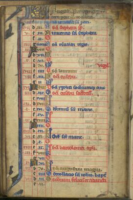 Calendar of the Book of Hours: August