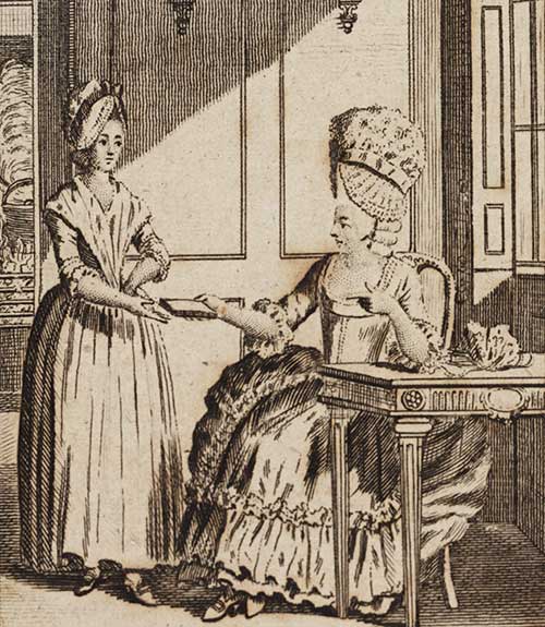 Engraving of a lady and her housekeeper