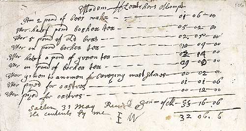 Handwritten bill including an order for green tea