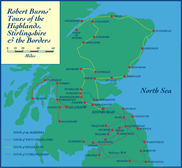 Scotland map with tour routes marked