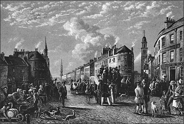 Engraving of a town scene, 18th century
