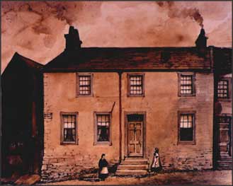 Painting of a two-story house