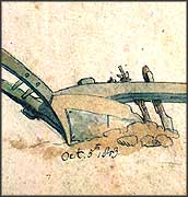 Coloured drawing of 18th-century plough