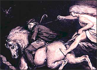 Painting showing Tam and horse chased by a witch