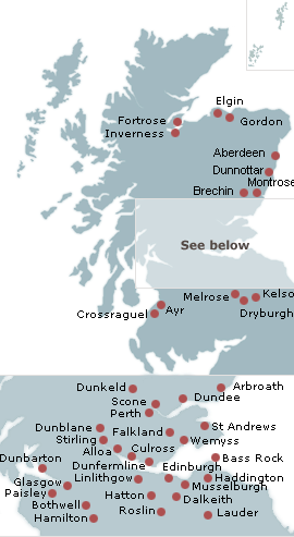 map of scotland with an insert showing central belt region