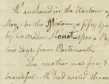 Page from handwritten journal 'North America 1796'