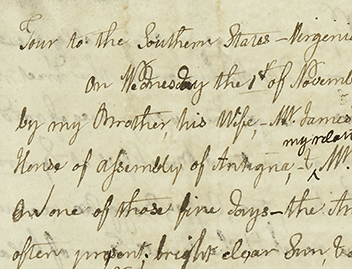 Page from handwritten journal about Virginia and North and South Carolina